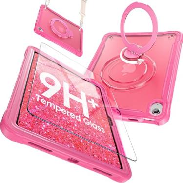 Imagem de BATYUE Capa para iPad (A16) 11ª/10ª geração, 29,9 cm, 2025/2022 - Capa translúcida fosca à prova de choque com suporte giratório de liga de alumínio 360, protetor de tela de dureza 9H, alça de ombro |