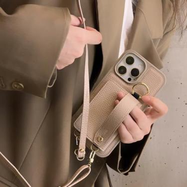 Imagem de IRTGFG Capa tipo carteira com alça de pulso e compartimento para cartão, cordão e capa de couro para iPhone 16 Plus/3
