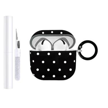 Imagem de AIIEKZ Capa compatível com AirPods 4, capa rígida de TPU com estampa fofa de bolinhas para AirPods 4ª geração com chaveiro de metal e kit de limpeza para meninas e mulheres (preto, bolinhas pequenas)