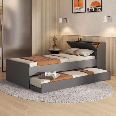 Imagem de Cama Solteiro ávilla 1 Porta com Cama Auxiliar Grafite - Pnr Móveis, C