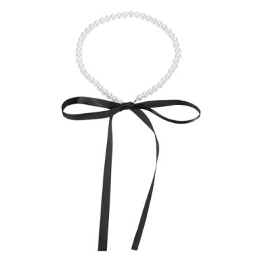 Imagem de PATIKIL Colar de pérolas boho para mulheres com laço de fita preta, gargantilhas ajustáveis na moda, acessórios de moda para festas, casamentos, chás de panela, formatura, presentes de aniversário