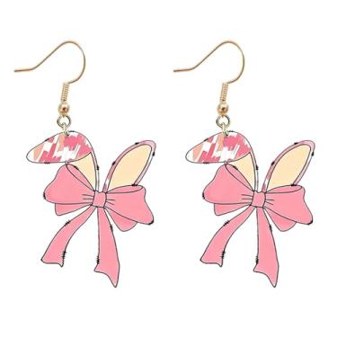 Imagem de Brincos de coelhinho da Páscoa para mulheres, brincos de coelho rosa com laço para mulheres, joias de Páscoa, presente, Medium, Acrílico, Sem pedra preciosa