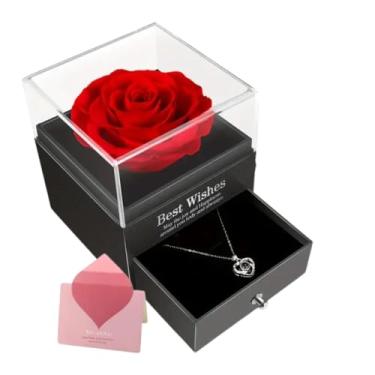 Imagem de Presente Romântico Premium, Colar Projetor de Mensagens com Rosa Eterna Vermelha, Pingente Coração Prata com Cristais, Caixa Luxo Preta, Conjunto Presente para Namorada