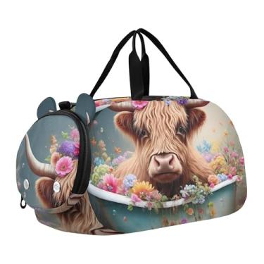 Imagem de Lindas flores de raposa para meninos, bolsa de viagem com alça de ombro, Lindas flores de vaca Highland, Clássico