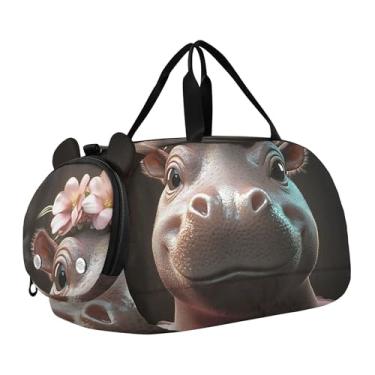 Imagem de Bolsa esportiva de viagem para meninos, fim de semana, bolsa de viagem e dança, fofa, petisco de rosquinha de raposa, Balé elegante com coroa de flor hipopótamo, Clássico