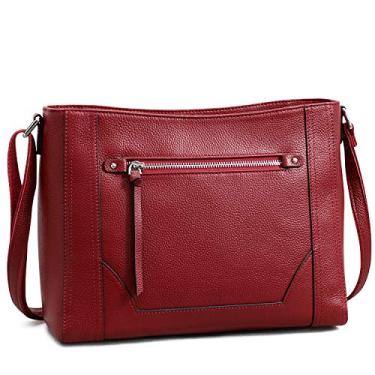 Imagem de S-ZONE Bolsa feminina de couro legítimo transversal, bolsa de ombro de vaca média, Wine Red