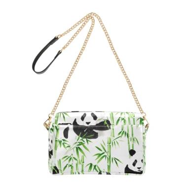 Imagem de Joitme Cute Pandas Bolsa tiracolo feminina de folha de bambu para celular bolsa de ombro de couro PU com alça de corrente