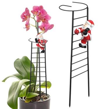 Imagem de Chunful Estaca de suporte de plantas de Natal, presentes de Natal, estátua de Papai Noel com escada preta de 40,6 cm, poste decorativo de jardim para amarílis em vaso, suporte de tomate com flor de