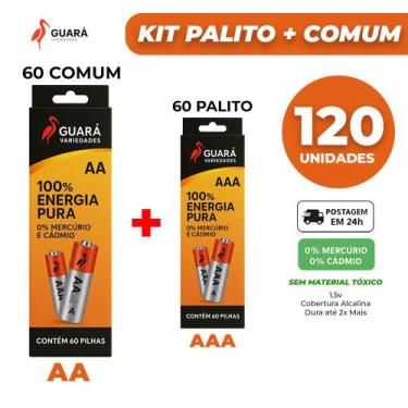 Imagem de Kit 120 Pilhas 60 AAA Palito + 60 AA Comum 1,5V RELINX Zinco Carbono E