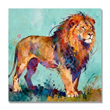 Imagem de NHLDZYH Arte abstrata de respingos de leão, pintura colorida de animais em tela, decoração de parede expressiva moderna para sala de estar ou escritório. A08. 30x30cm-11,8x11,8 pol. Somente tela