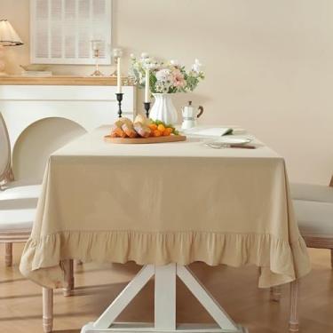 Imagem de HAIRUO Toalha de mesa de algodão de cor sólida, capa de mesa de damasco, tecido macio, quadrado, babado, para festa de casamento, cozinha, piquenique, damasco, 139 x 139 cm