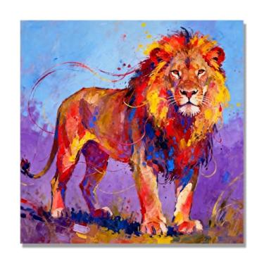 Imagem de Arte abstrata de respingos de leão, pintura colorida de animais em tela, decoração de parede expressiva moderna para sala de estar ou escritório. A07. 60 x 60 cm - 23,6 x 23,6 pol. Somente tela