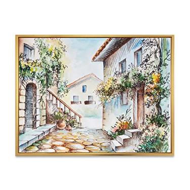 Imagem de DesignQ Sunny Day At The City Cozy Street - Impressão de arte de parede em tela emoldurada tradicional