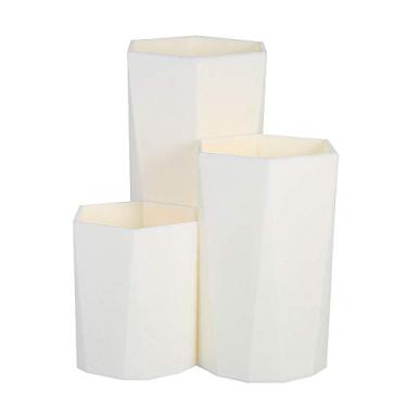 Imagem de Suporte para Pincéis de Maquiagem Prisma Hexagonal Container Armazenamento com 3 Tubos Caneta Lápis Régua Organizador Mesa Escritório Banheiro Quarto