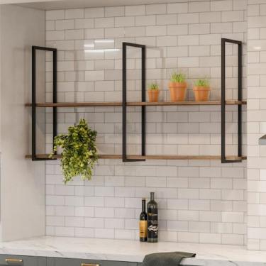 Imagem de Prateleira Industrial Suspensa Parede 135 cm Demolição Preto Aurora - 