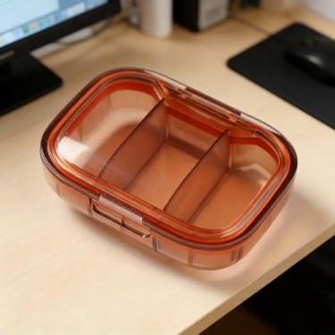 Imagem de Mini organizador de comprimidos portátil à prova de poeira plástico ABS compacto com 3 compartimentos, design durável para viagens, trabalho e transporte diário, laranja