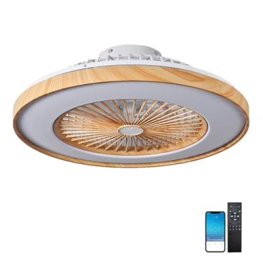 Imagem de Lustre com acabamento em madeira, ventilador de teto silencioso com timer de 2 horas, 6 velocidades, dimerizável, motor DC inteligente e controle remoto para quarto, cozinha e sala de jantar