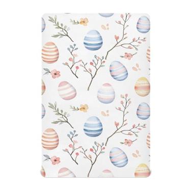 Imagem de SEHANY Lençol de berço colorido de microfibra macia respirável com ovos de Páscoa e flores, 71 x 132 cm, lençol com elástico para berço padrão e colchão infantil