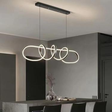 Imagem de Luminária pendente LED moderna para sala de jantar, com intensidade regulável, design linear e controle remoto. Ideal para mesa de jantar, sala de estar e cozinha (preta, 100 cm de comprimen