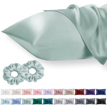 Imagem de Vielit Fronha King de cetim para cabelo, 2 peças, semelhante a fronhas de seda, presentes mais fáceis de cuidar do que fronhas de seda para mulheres e homens, verde sálvia, 51 x 91 e fecho de envelope