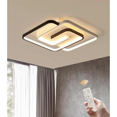 Imagem de Luminária de teto LED moderna, embutida, quadrada, dimerizável, com controle remoto, em acrílico, para quarto e sala de jantar (45 x 45 cm)