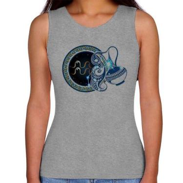 Imagem de Regata Feminina Signo Aquário Astrologia - Foca na Moda, Cinza, GG