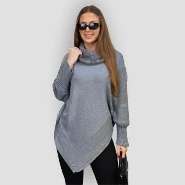 Imagem de Poncho Bico Feminino Punho Tricô Gola Capa Inverno Casual Lã - GIP ECO