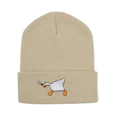Imagem de Gorro De Inverno Unissex Tricotado Com Bordado De Ganso, Gorro Quente 