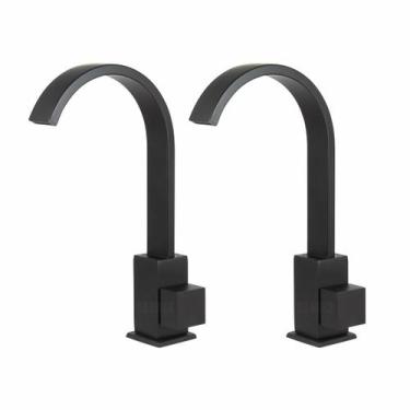 Imagem de Kit 02 Torneira Lavatório Pia Cuba Banheiro Quadrada Preta Metal 6166 