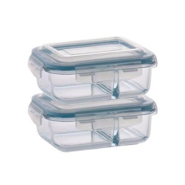 Imagem de Pote de Vidro Hermético Com Divisoria 640ml Marmita 2 Unidades - DONA 