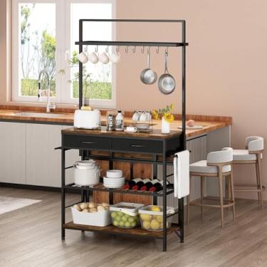 Imagem de Balcão de Cozinha Dobrável com Prateleira Multifuncional, Ilha de Cozinha com Gaveta e Ganchos, Compacto para Espaços Culinários Pequenos