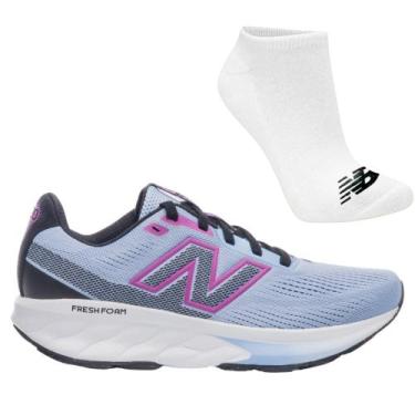 Imagem de Kit Tênis New Balance 520 V9 e Meia, 39, Azul claro, Roxo, Feminino