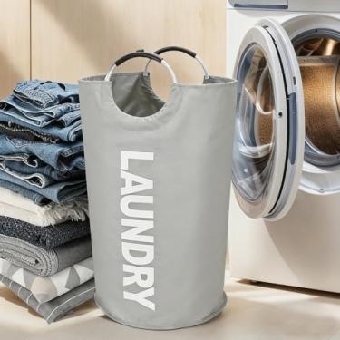 Imagem de Cesto de roupa dobrável com alça organizador de roupas portátil para armazenamento de roupas sujas, casa de banho (cinza claro)