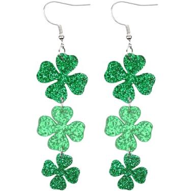 Imagem de Brincos femininos de trevo verde de trevo de São Patrício para Dia de São Patrício, brincos com glitter, acessórios irlandeses para o dia de São Patrício, Normal, Acrílico, Sem pedra preciosa