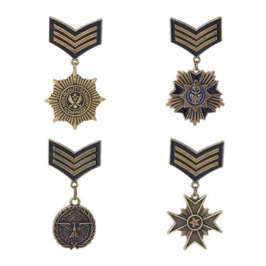 Imagem de SUPERFINDINGS Broche de medalha militar com 4 estilos retrô da série marinha escudo pentagrama broche de metal pentagrama águia voadora distintivo broche uniforme exército fitas dragonas para soldado