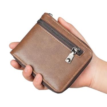 Imagem de Bolsa de negócios couro PU porta-cartão de identidade carteira dobrável carteira masculina curta carteira diária (marrom)