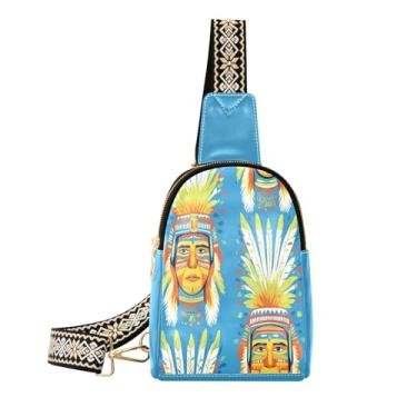 Imagem de CEBUGI Bolsa tiracolo abstrata masculina pequena para mulheres, pochete transversal de couro, bolsa de peito para caminhadas, viagens ao ar livre