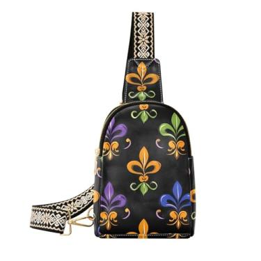 Imagem de CEBUGI Bolsa feminina Mardi Gras Fleur De Small Sling Bag for Women Leather Crossbody Pochete Bolsa de peito para caminhadas, viagens ao ar livre