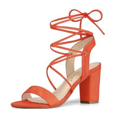 Imagem de Allegra K Sandálias femininas de salto alto com cadarço, Laranja, 37