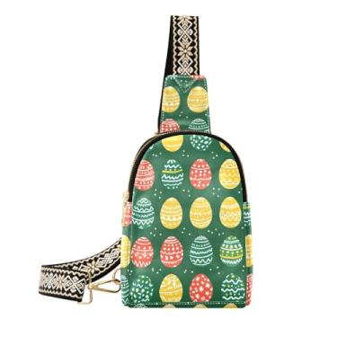 Imagem de CEBUGI Bolsa tiracolo feminina de couro com ovos coloridos de Páscoa, bolsa de peito para caminhadas, viagens ao ar livre
