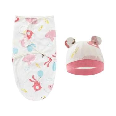 Imagem de Conjunto De Cobertor E Chapéu De Algodão Para Bebê Recém-Nascido Com E