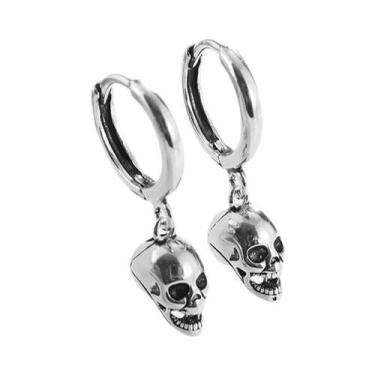 Imagem de Brincos De Argola Góticos Masculinos Com Caveira, Hipoalergênicos, Joi