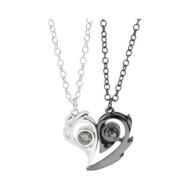 Imagem de Colar De Casal Com Projeção De 100 Idiomas 'Eu Te Amo', Pingentes Magn