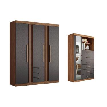 Imagem de Guarda Roupa 2 Peças (1guardaroupa+1cômoda) Qc264 Jatobá/grafite - Santos Andirá