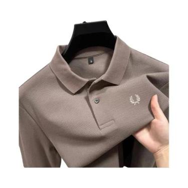 Imagem de Camisa Polo De Algodão Luxuosa Masculina De Manga Longa Moda De Outono