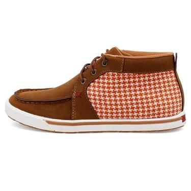 Imagem de Twisted X Calça feminina com forro ecoTweed – Tecido de couro de flor integral com design têxtil moderno – sem cadarço com capuz projetada com forro ecoTweed, Sela envelhecida e laranja, 5.5