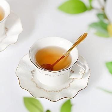 Imagem de Conjunto de pote e xícara de cerâmica para chá da tarde, pires, colher, vela, vidro de aquecimento, bule de chá, canecas de café europeias, bandeja de porcelana, decoração de casa, conjunto de chá