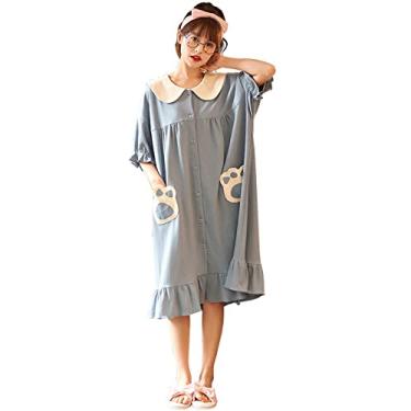 Imagem de HHHJQFAAT Lindo conjunto de pijamas de manga curta com desenho animado solto roupa de dormir pijama (azul 1X)