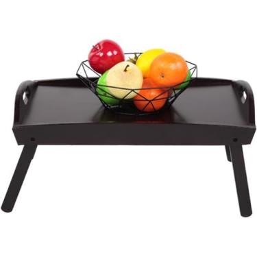Imagem de Bandeja de cama dobrável de madeira de bambu para café da manhã, mesa de laptop, mesa de jantar simples para sofá-cama, mesa de piquenique com alça