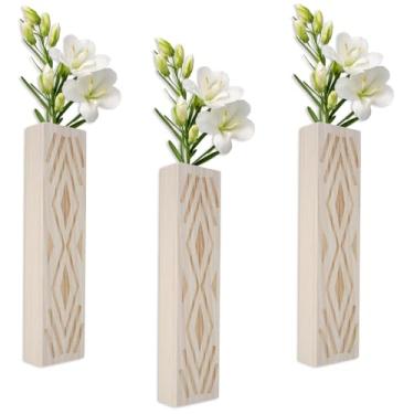 Imagem de MABCIRY 3 plantadores de parede de madeira para plantas de interior, vaso de parede, vaso de madeira elegante, vaso decorativo de bolso de parede, vaso retangular para pendurar na sala de estar